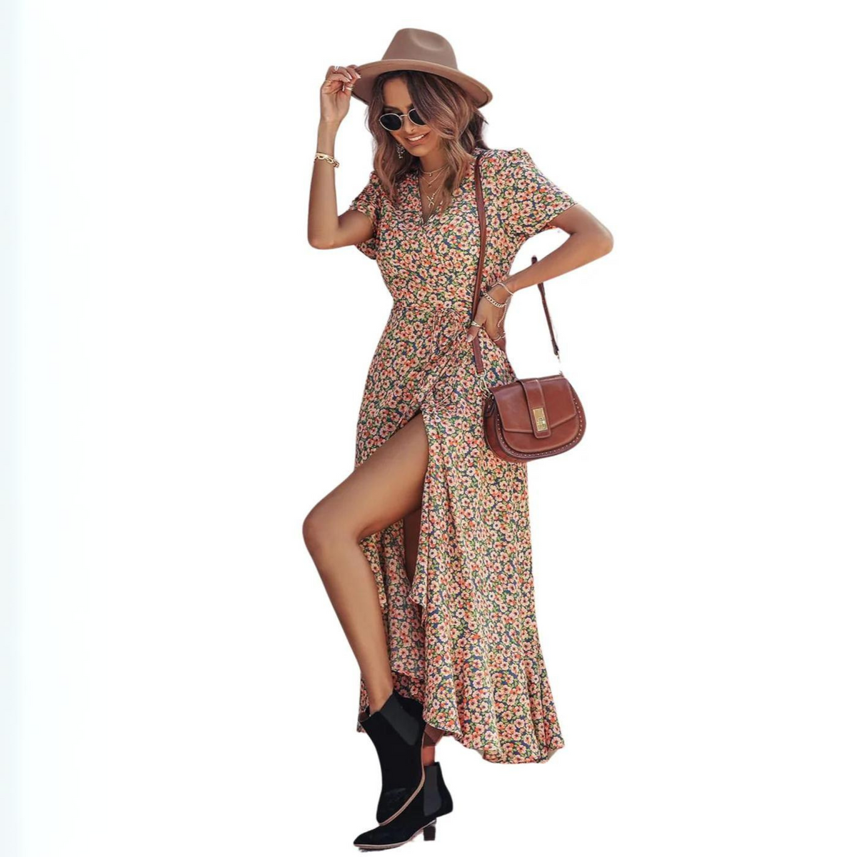 Antonietta™ - Maxi abito a portafoglio floreale Boho